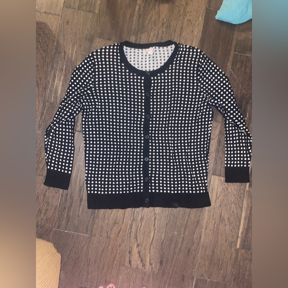 Merona Black and White Cardigan Sweater with Houndstooth Pattern
